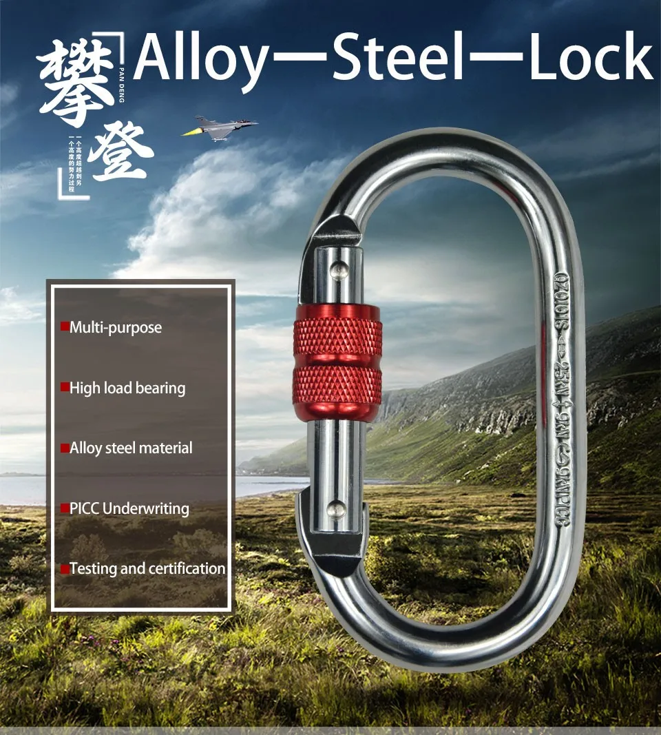ASOL O-Shaped Climbing Carabiner 25kn Screw Lock Spring Gate Protection CE Rated Heavy Duty Carabiners For Rock Climbing Rappel
