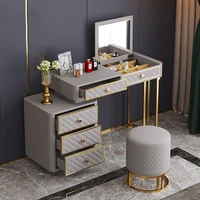 modern luxury full leather wooden frame nordic dressing furniture table mirror with drawer for bedroom furniture