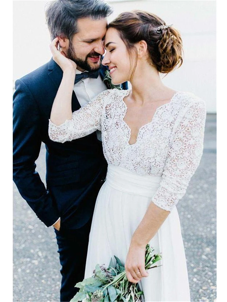 

Vestido de noiva Boho кружевные шифоновые свадебные платья, сексуальные свадебные платья с открытой спиной, с длинными рукавами, богемное пляжное св...