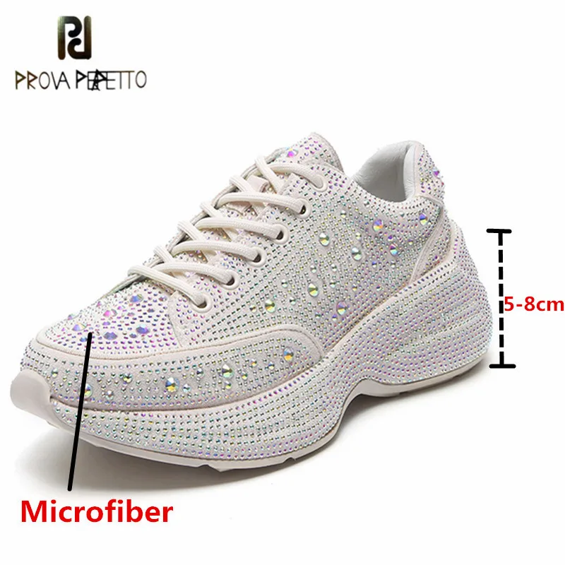 

Prova Perfetto Sweet Rhinestone Solid Color Women VulcanizedShoes Round Toe High Heels Height Increasing Wearproof Casual Shoes