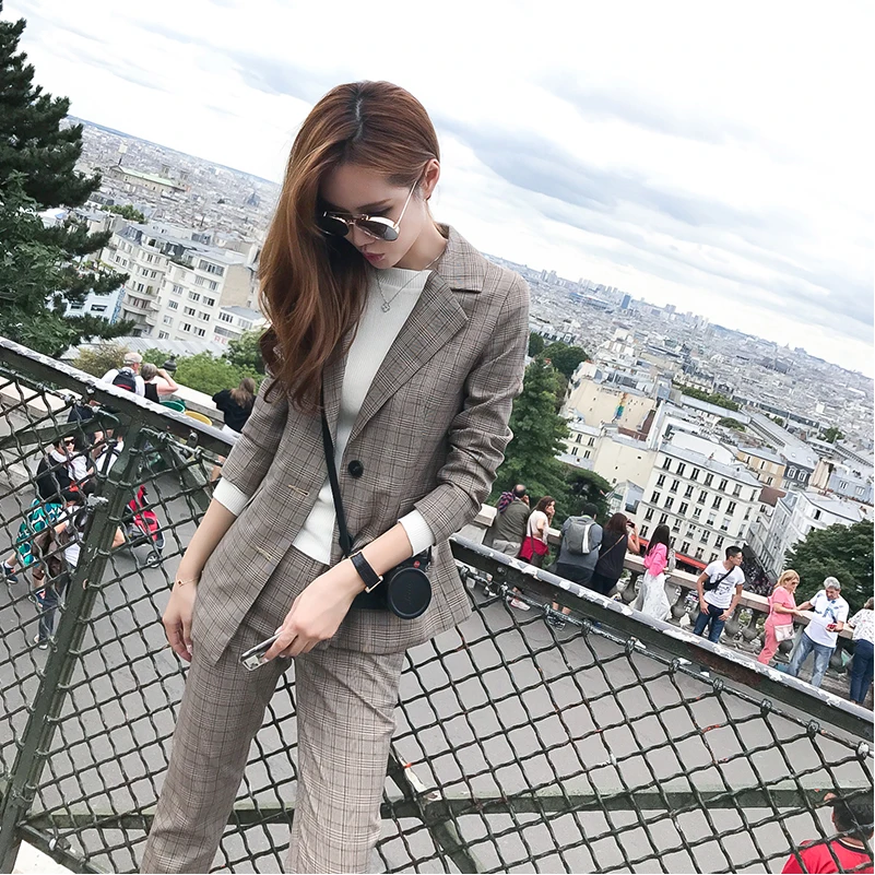 Женский клетчатый костюм в британском стиле из двух предметов ретро фанат