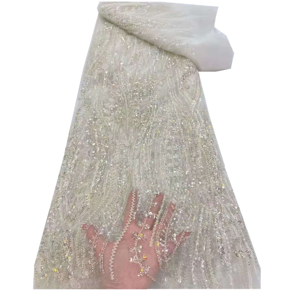 

Familiar Latest French Tulle Lace Fabric 2021 High Quality Lace Embroidery Stone African Mesh Lace Fabric Wedding Dress FJ-465