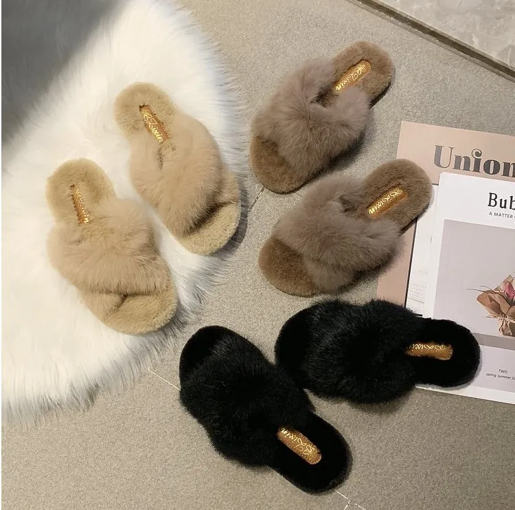Natural Sheepskin Winter Warm Fur Slippers Women Home Shoes Indoor Slipper Luxury Wool Slippers Woman Casual Slippers