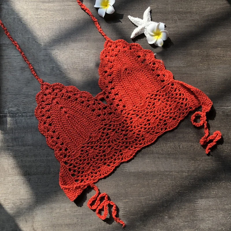 Женский вязаный крючком кружевной Бралетт с вырезами Бохо пляжный Бикини Холтер