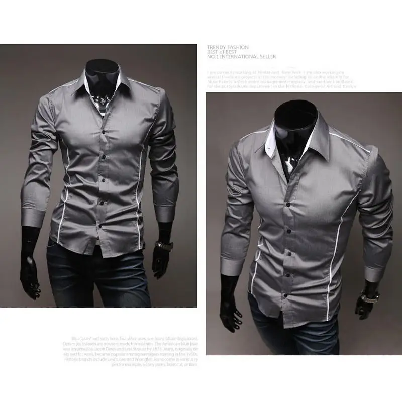 

2020 Men's Luxury Stylish Casual Designer Edge Piping Long Sleeve Dress Shirt Muscle Fit Shirts 3 Color 5902