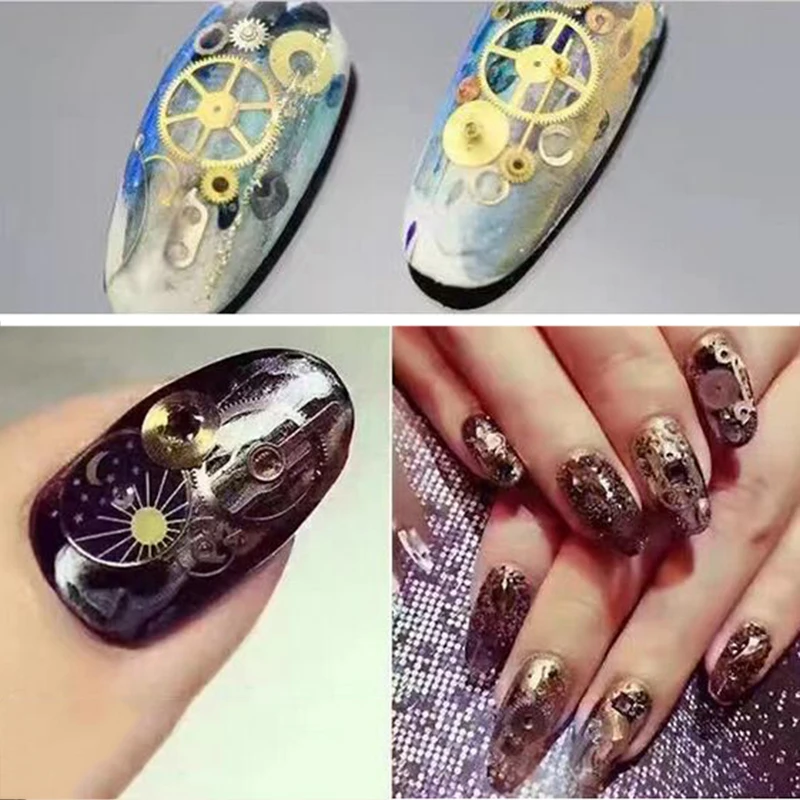 3D Золотое время шестерни украшения ногтей Diy стимпанк Механический орнамент для