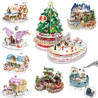 xmas gifts 3d jigsaw puzzle christmas theme cabin mini house 3d puzzles with music box diy toys for children