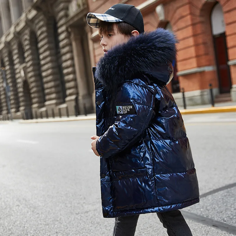 

6-12 year children cloth Kids Down Jacket Coat Baby winter jacket shiny Silver white duck down jacket Korean boys winter clothes