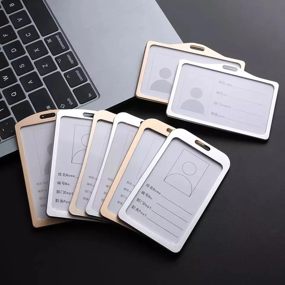 

1PC New Aluminum Alloy Work Card Holders Vertical Metal Name Card ID Business Case Exhibition Tag Office School Accessories