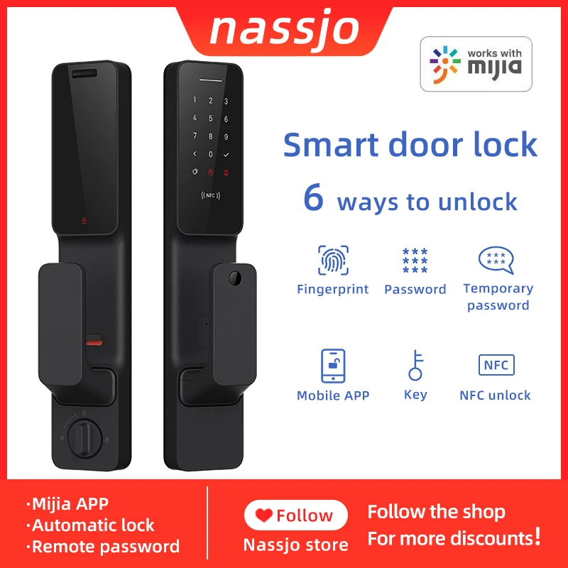 

Nassjo Push-pull Intelligent Fingerprint Lock Smart Digital Home Door Lock For Xiaomi MiHome Mijia APP Security Password NFC