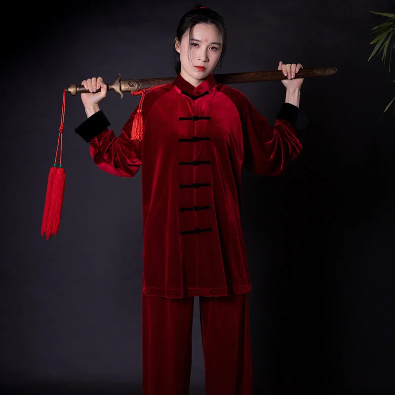 Winter Women Unisex Martial Arts Kungfu Tai Chi Uniforms Thick Velvet Warm Loose Shirt+pant Jogger Casual Workout Wushu Set