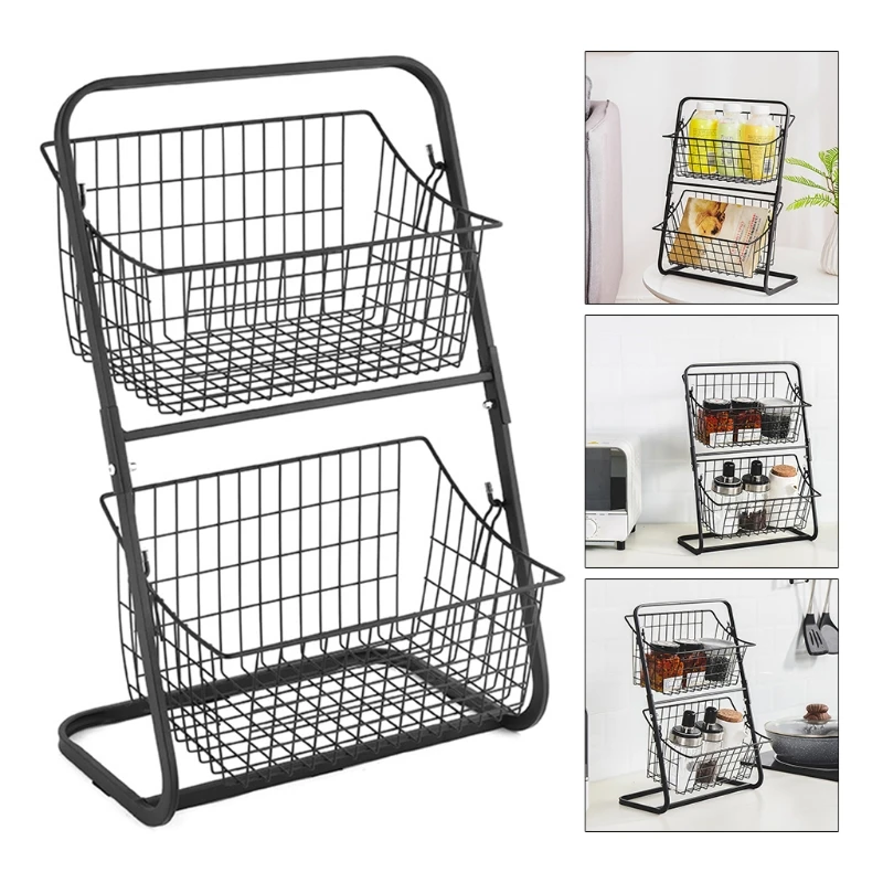 

2 Tiers Iron Storage Shelf Rack for Kitchen Seasoning Organizer Fruits Holder Assembly Bathroom Cosmetic Storage Basket