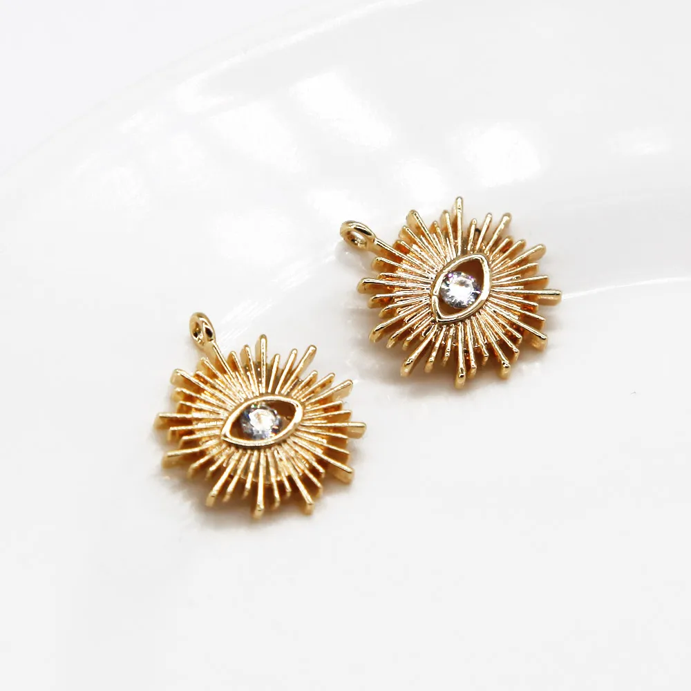 

4PCS Necklace Pendant Eye Zircon Charms for Jewelry Making Supplies DIY Earrings 18K Gold Plated Hand Made Brass Accessories
