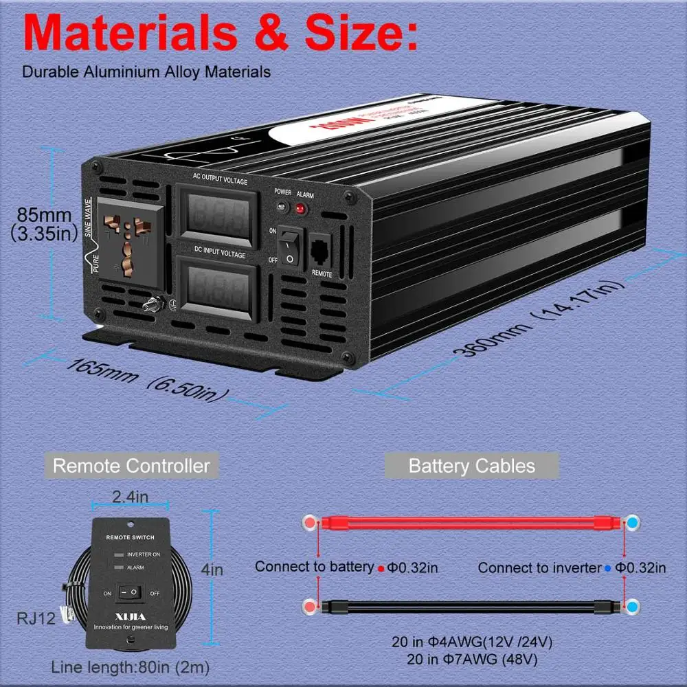 инвертор чистый синус 12v 220v 2000 Вт преобразователь 12 220 постоянного тока