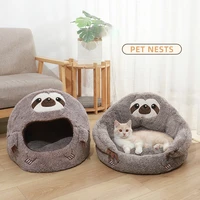 4 sloth shaped pet cat litter warm dog kennel fully enclosed yurt warm cat litter bed house soft long plush bed for cats nest