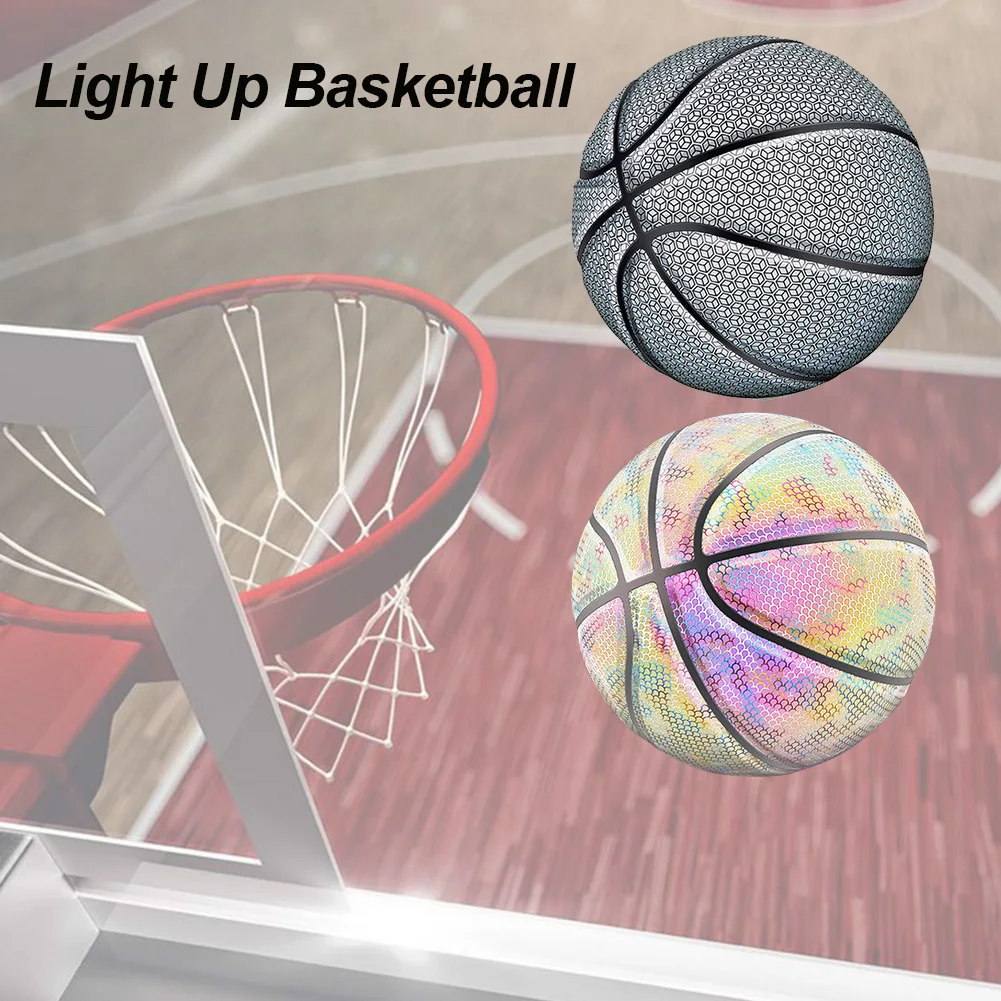 

Light Up Basketball No. 7 Luminous Basketball Training Ball Rainbow Star Net Red Fancy Cool Night Reflective Basketball