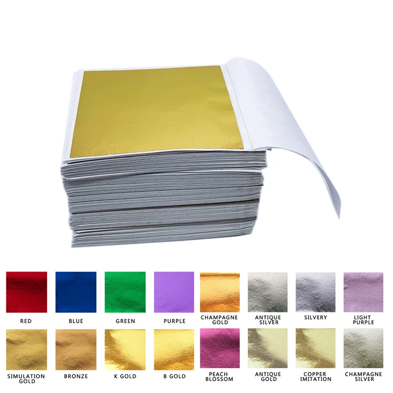 100 листов 8x8,5 см Тайваньского блестящего красочного имитационного золота для золочения мебели, линий на стенах, ремесел и украшений, листовой фольги.