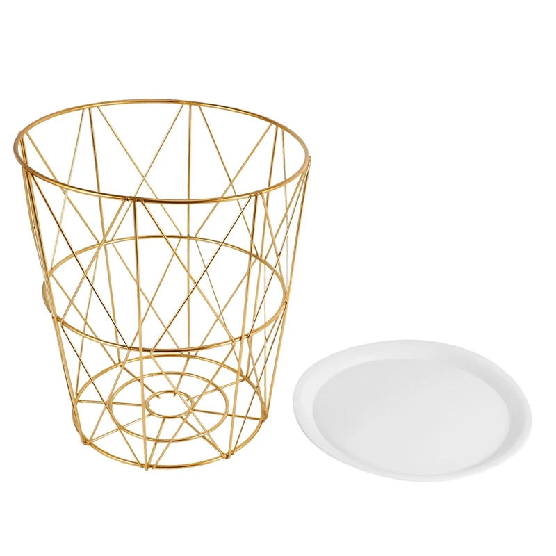 

Металлический Железный журнальный столик, корзина для грязного хранения чая, фруктов, закусок, Сервировочная доска, поднос, золотой, белый ч...