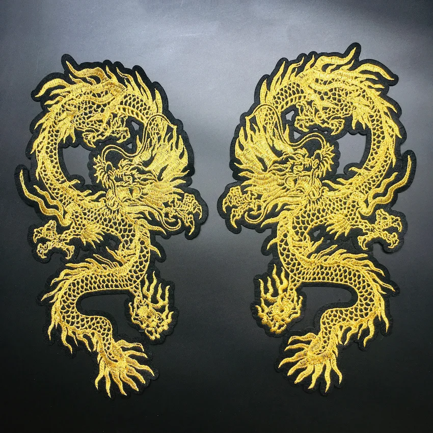 1 шт. большие золотые патчи с драконом железные нашивки вышивкой Аппликации для