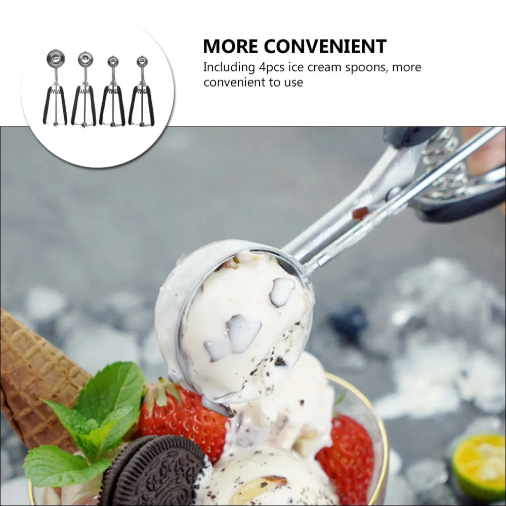 

4pcs Ice Cream Scoops Stainless Steel Fruit Scoops Kitchen Gadget (Black)