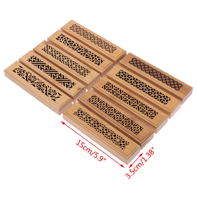 

Hot 1Pc Bamboo Wood Incense Stick Holder Burning Joss Insence Box Burner Ash Catcher