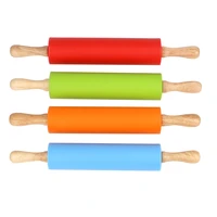 non stick fondant cake dough roller silicone cookies biscuit embossing rolling pin pastry tools with wooden handle gadgets