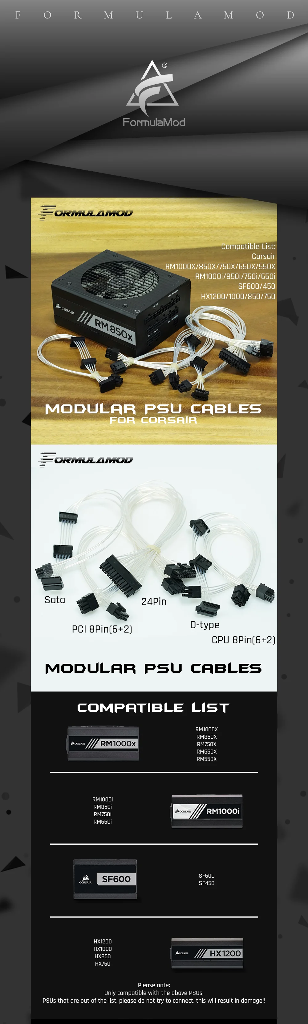 FormulaMod Fm-HDC-SL, полностью модульная PSU кабели, 18AWG посеребренные, для Corsair RM/SF/серии HX модульная PSU