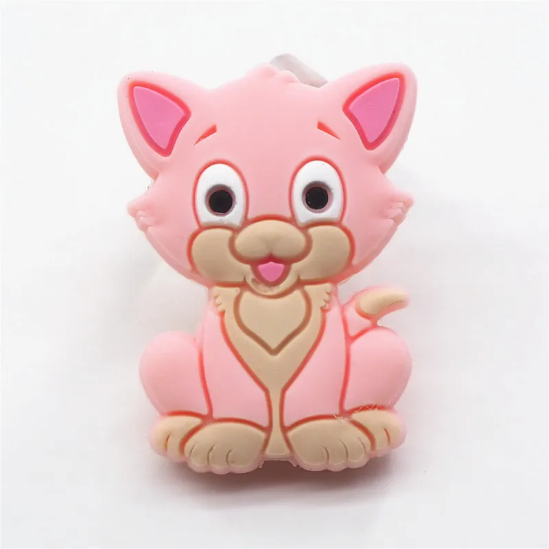 Pink Chenkai 10 шт. силиконовые грызунок с котом бусины DIY ребенок котенок Животное Мультфильм жевательный успокоитель манекен сенсорные ювелирные изделия игрушки аксессуары - Цвет: Pink