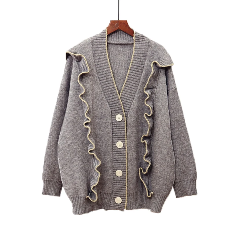 Свитер PERHAPS U серый бежевый желтый красный вязаный кардиган с длинными рукавами и