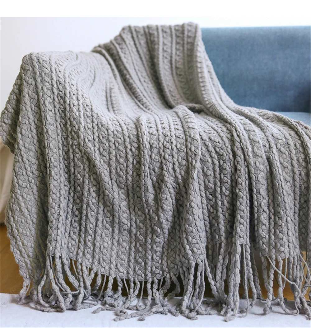 

Gray Jacquard Knitting Throw Blanket Bed Sofa Towel Office Rest Nap Air conditioning Throw Home Textile Bedside Blankets