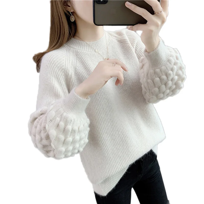 

Толстые свитера с высоким воротником, однотонный Модный женский джемпер с длинным рукавом-фонариком, базовые Мягкие вязаные топы на осень-з...