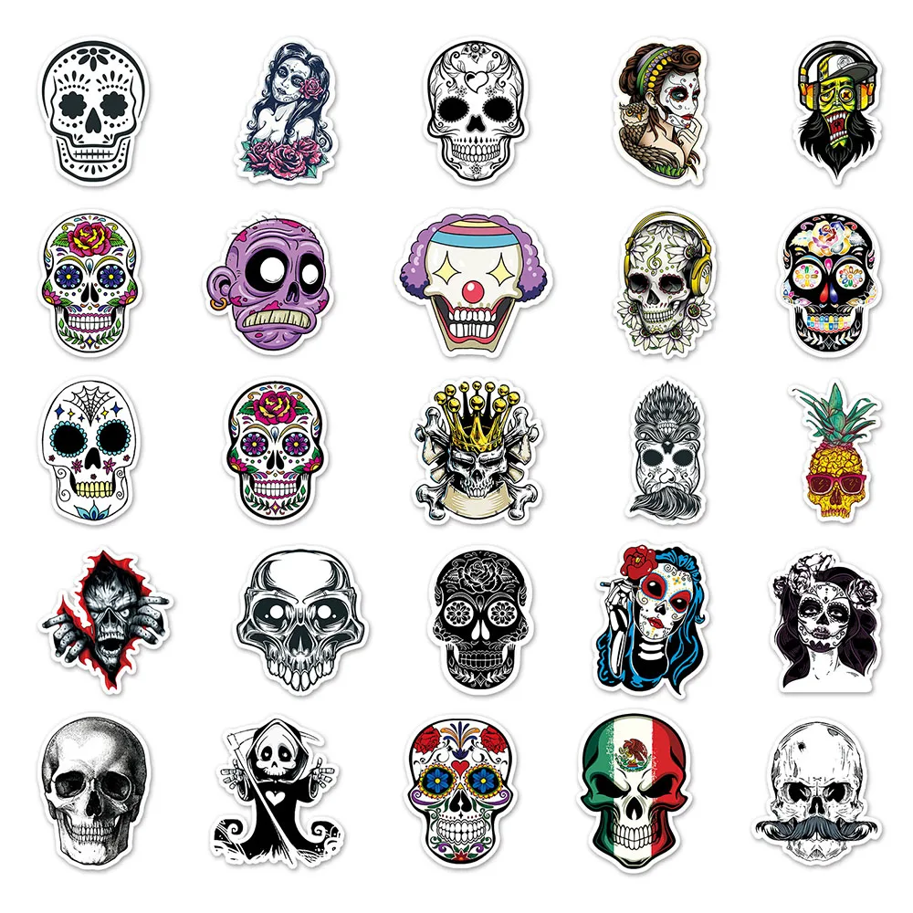 103050100pcs cool horror skull graffiti stickers skateboard guitar laptop phone car computer bike waterproof sticker kid toy free global shipping