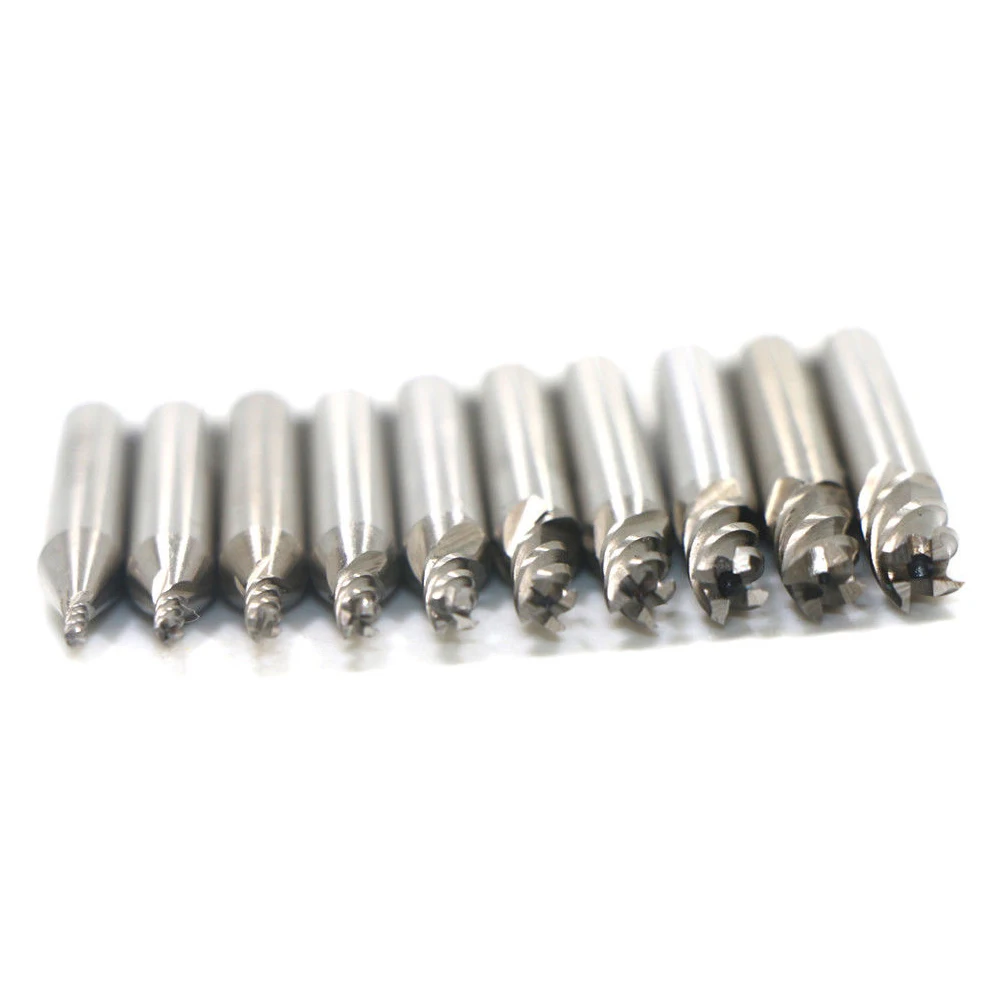 

10pcs Wear Resistant Pitch End Cutter Durable Kit HSS CNC Tool 4 Flute Milling Long Life Straight Shank Spiral Deep Hole