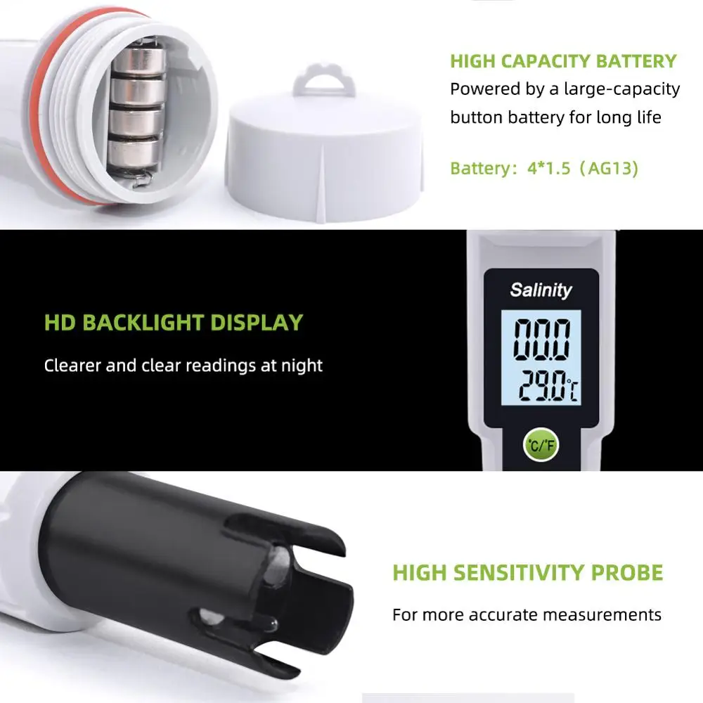 Измеритель солености воды цифровой 0 ~ 199.9ppt