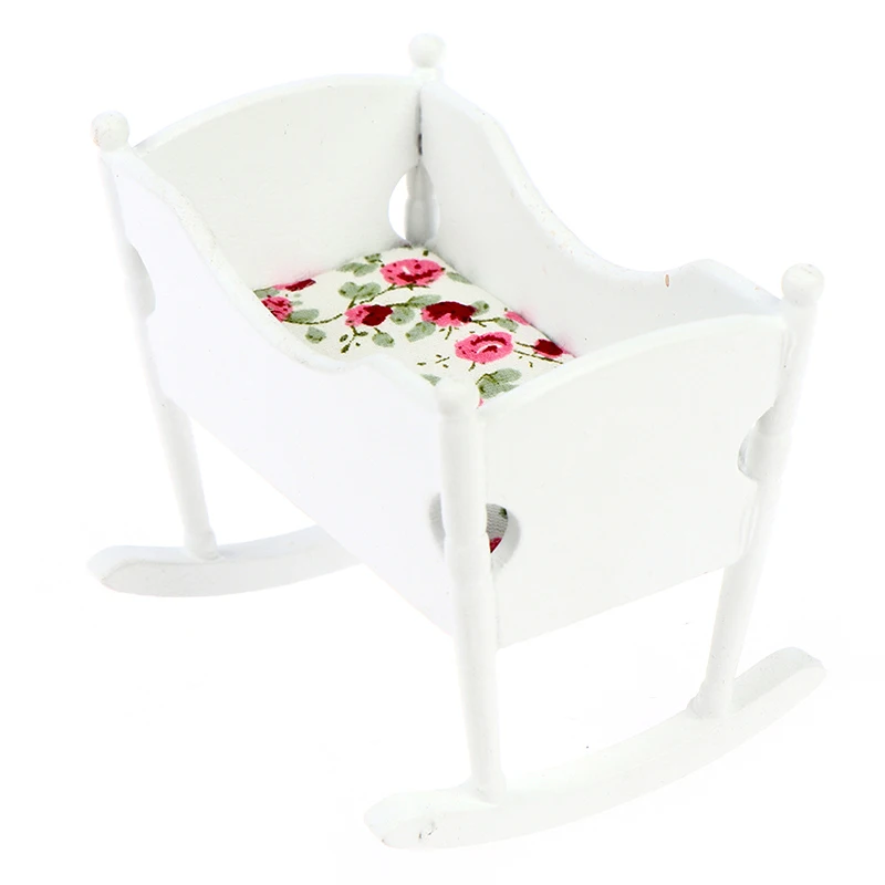 

1pcs 7.8*6.5*6.2cm White Baby Bed Model Furniture Toys Dollhouse Miniature White Wooden