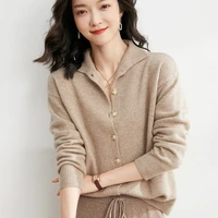 ladies jacket autumn and winter new korean pure wool cardigan soft knitted lapel sweater loose wild button chic solid color top