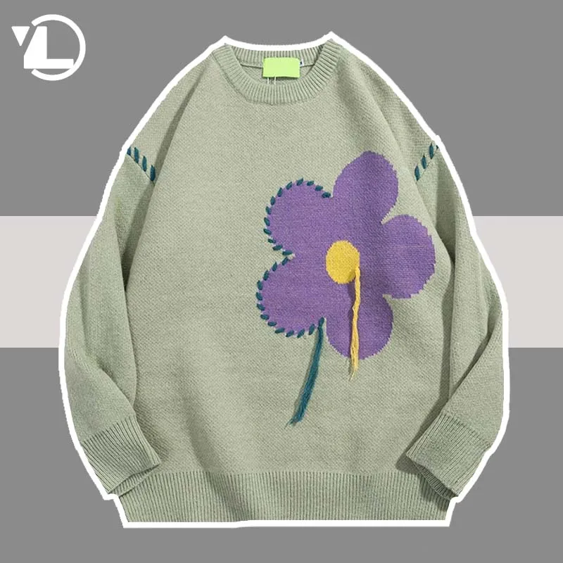 

Свитера с бахромой и цветочной вышивкой для мужчин, Осенний уличный японский шерстяной джемпер, пуловер, женская трикотажная одежда, хлопковые уродливые свитера, топы 2022