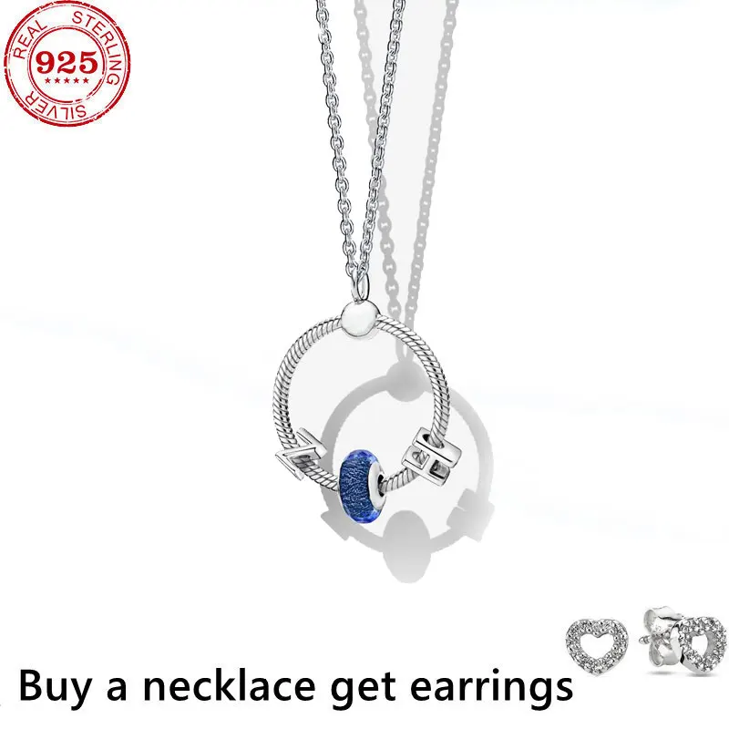 

Hot Sale 100% 925 Sterling Silver Fit Original pan necklace Love lock circle crystal For Women luxury DIY Jewelry wedding gift