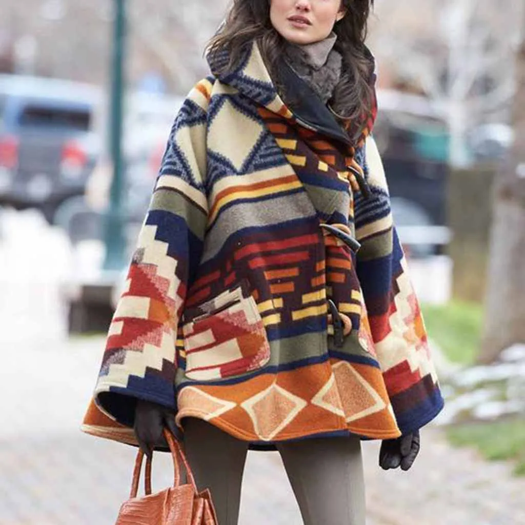 

Fur Coats For Women Vintage Print Jacket Hooded Button Winter Loose Coats Casual Warm Autumn Winter Harajuku Coat Female 2020 #1