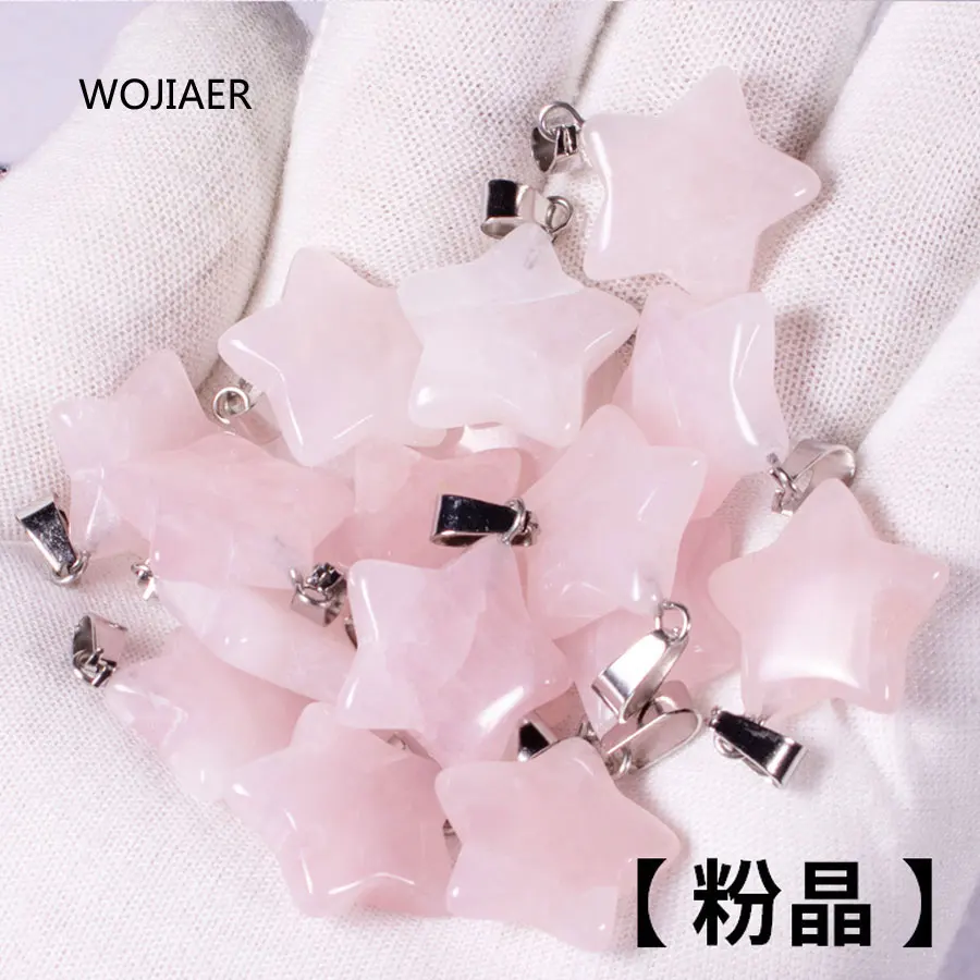

WOJIAER Five-pointed Star Natural Pink Rose Quartzs Stone Charms Pendants for Jewelry Making Necklace Good Quality 20x6mm ZM0562