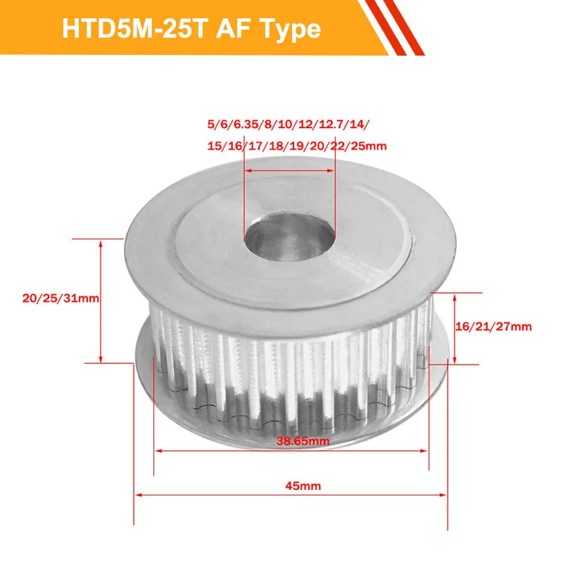 Зубчатый шкив типа HTD5M 5 м 25 т 16 мм/21 мм/27 мм Ширина ремня 8/10/12/14/15/20/25 | Строительство
