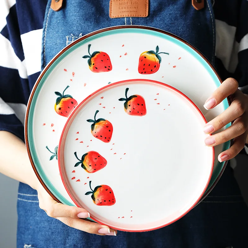 Household Ceramic Rice Bowl Cutlery Set Strawberry Simple Nordic Style Fruit Dessert Tray Noodles Soup Plate Fashion Tableware | Дом и сад