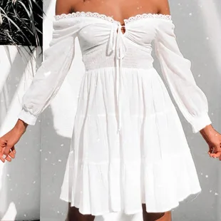 

Summer Dress 2021 New Arrival Women's off-Shoulder Tube Top A- line Dress Pleated Lantern Sleeve Slim Dress Women Clothing