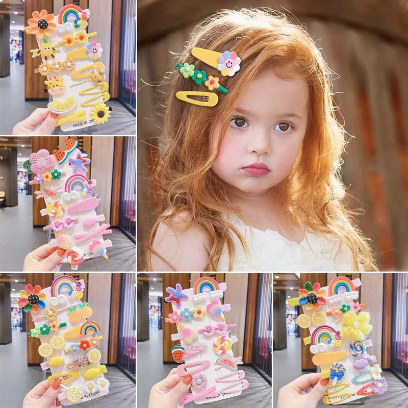 

14Pcs Children Girls Hairpins Set Cute Fruit Rainbow Flower Kids Headwear Baby Girl Hair Accessories for Toddler Girl Hair Clip