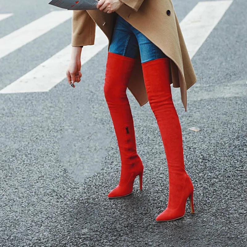 Women's Boots New Autumn And Winter fashion Pointed Sexy zipper Fine heel High Over the knee boots plus size 32-48 | Обувь