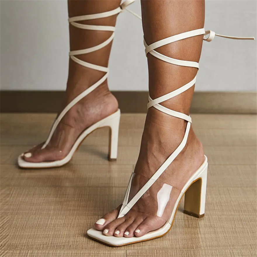 Женские босоножки с ремешком на щиколотке толстом высоком каблуке вечерние