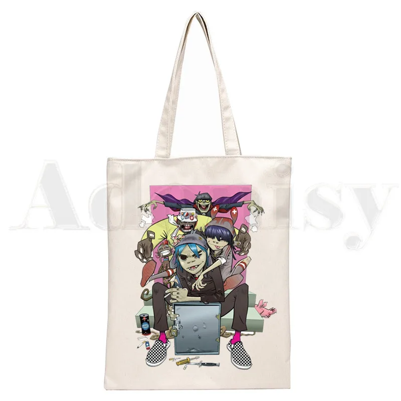 Холщовая Сумка на плечо с изображением музыкальной группы Gorillaz в стиле панк-рок