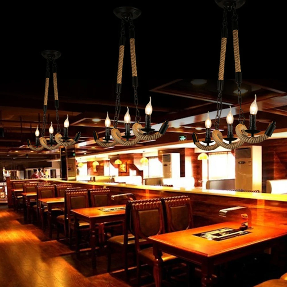 Волнистая люстра из пеньковой веревки в стиле ретро металлический подвесной