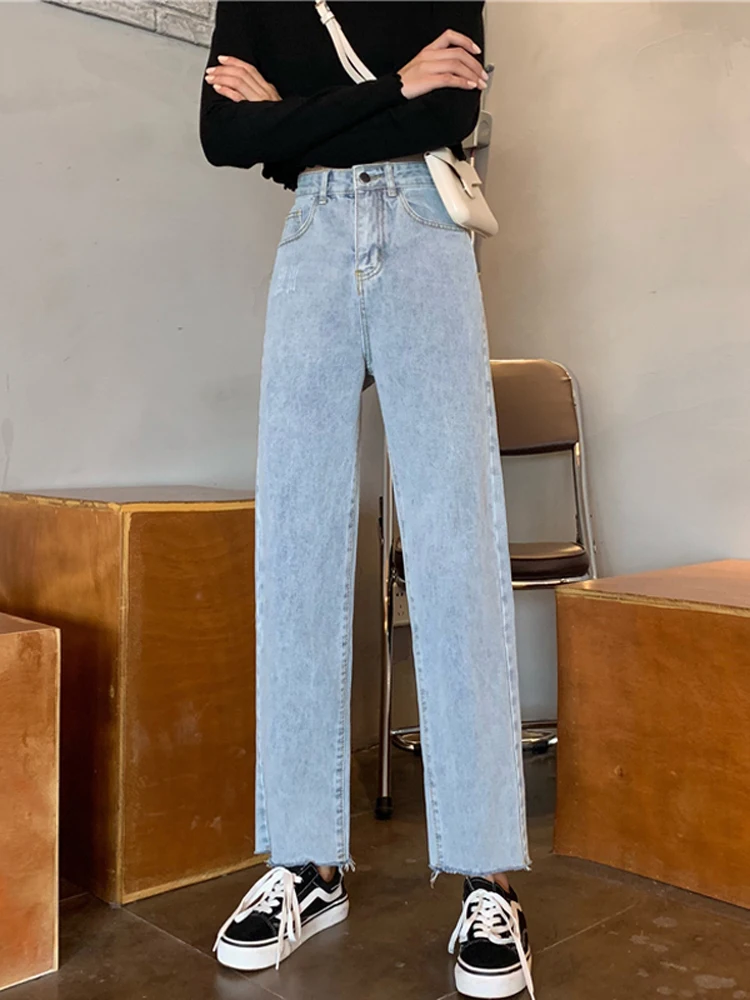 

WHCE CGDSR high waist vintage jeans woman Streetwear lady denim pants women korean style 2020 autumn winter Denim Trousers solid