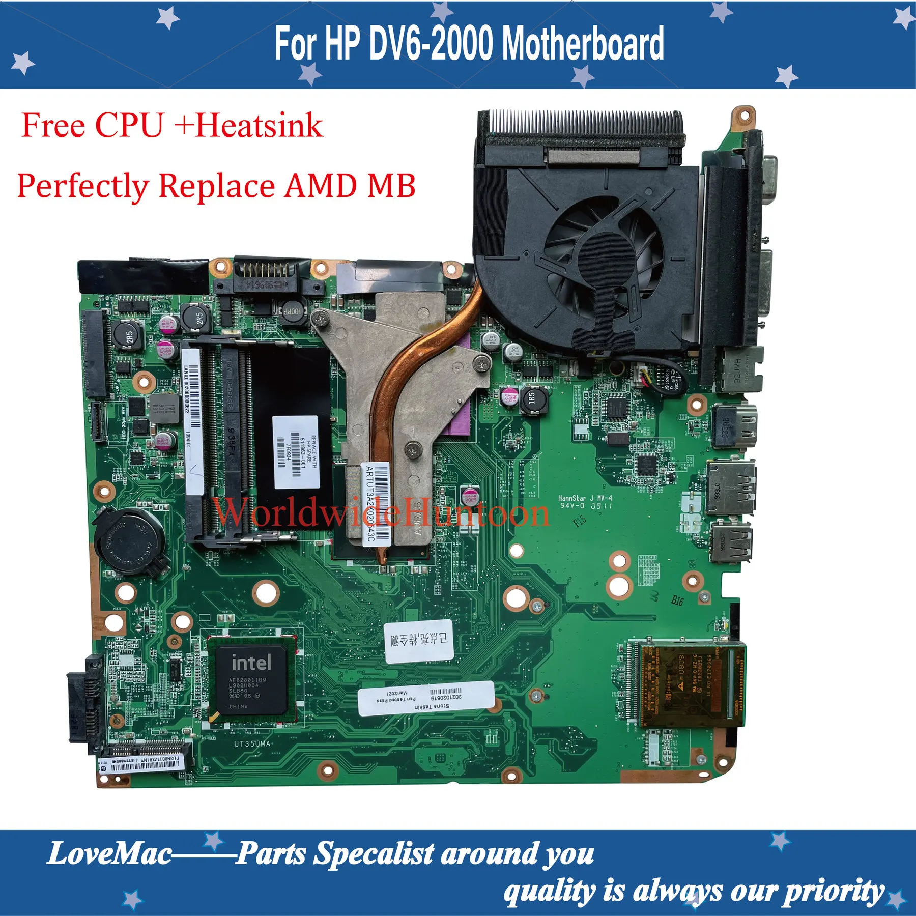 511863-001 For HP Pavilion DV6-2000  Motherboard Free CPU heatsink  Perfectly Compatiable  AMD issue For 571187-001 571188-001